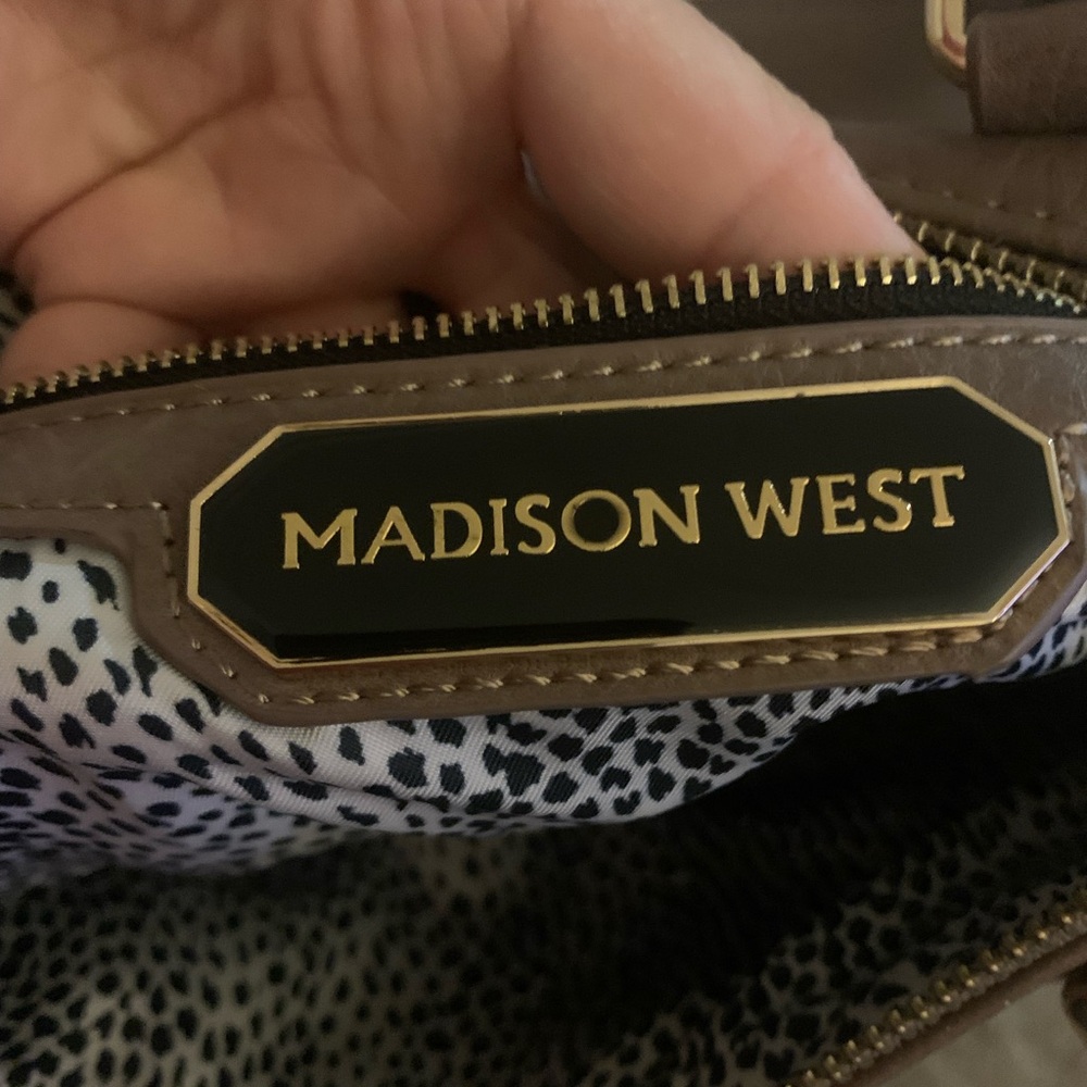 Madison West Brown Leather Handbag with Gold Hardware